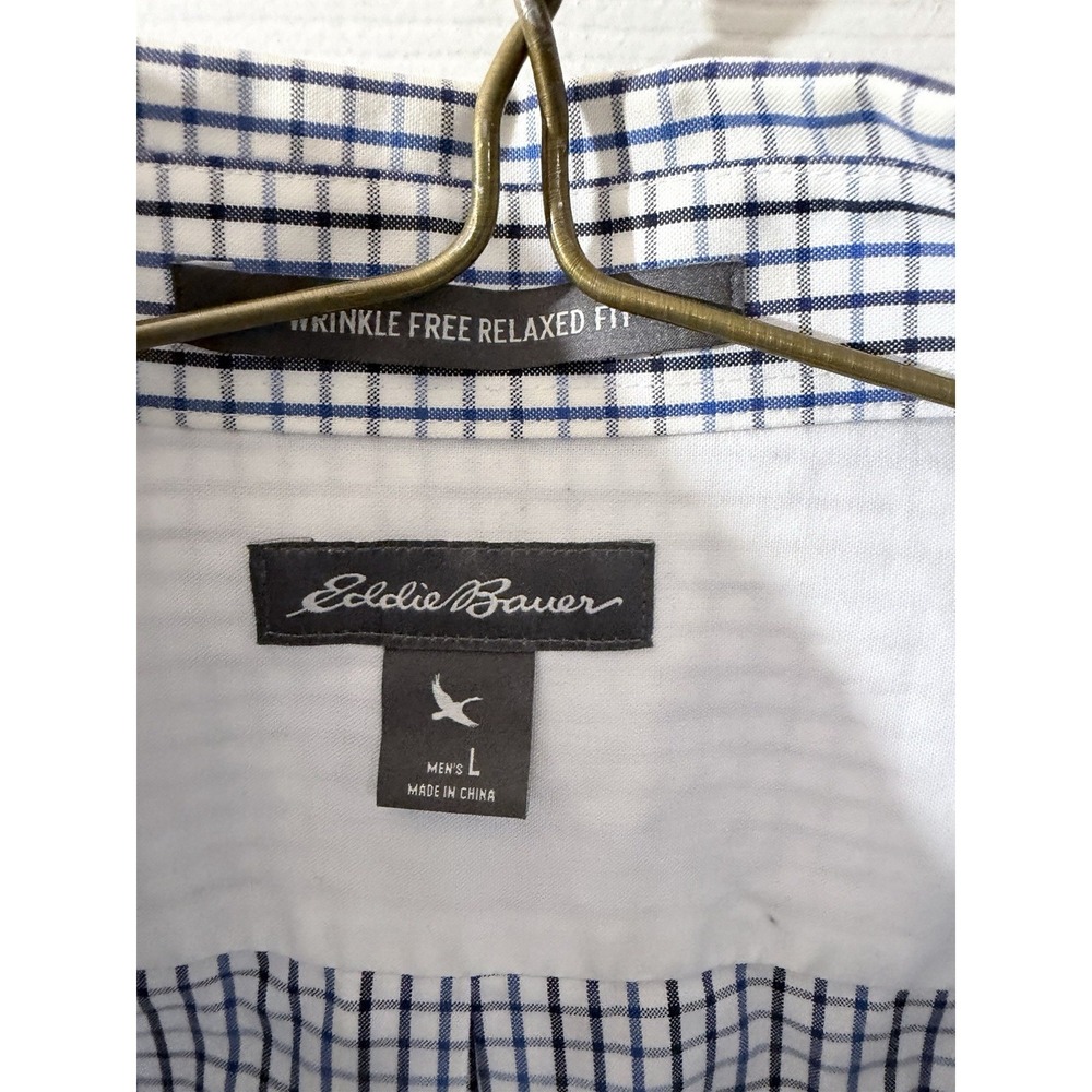 Eddie Bauer Men's Plaid Pocket Wrinkle Free Button Down Dress Shirt Size Large